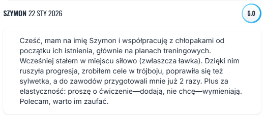 Zrzut ekranu wiadomości z opinią klienta Doktorzy Formy o współpracy treningowej (6)