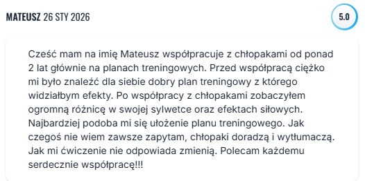 Zrzut ekranu wiadomości z opinią klienta Doktorzy Formy o współpracy treningowej (4)