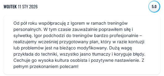Zrzut ekranu wiadomości z opinią klienta Doktorzy Formy o współpracy treningowej (5)